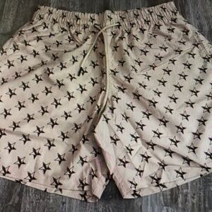Women’s Star Print Elastic Waist Shorts - Beige/Black
